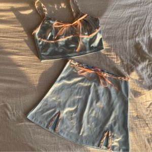 Sugar Thrillz matching skirt and top in light blue size XS